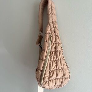 Quilted Tan Shoulder Sling Bag